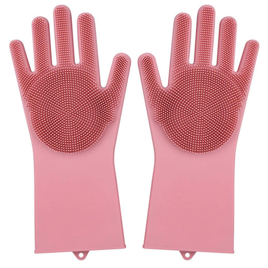 VAVSU Magic Silicone Dishwashing Gloves with Built-in Scrubber – Heat Resistant & Reusable Cleaning Gloves (Multicolor, 1 Pair)