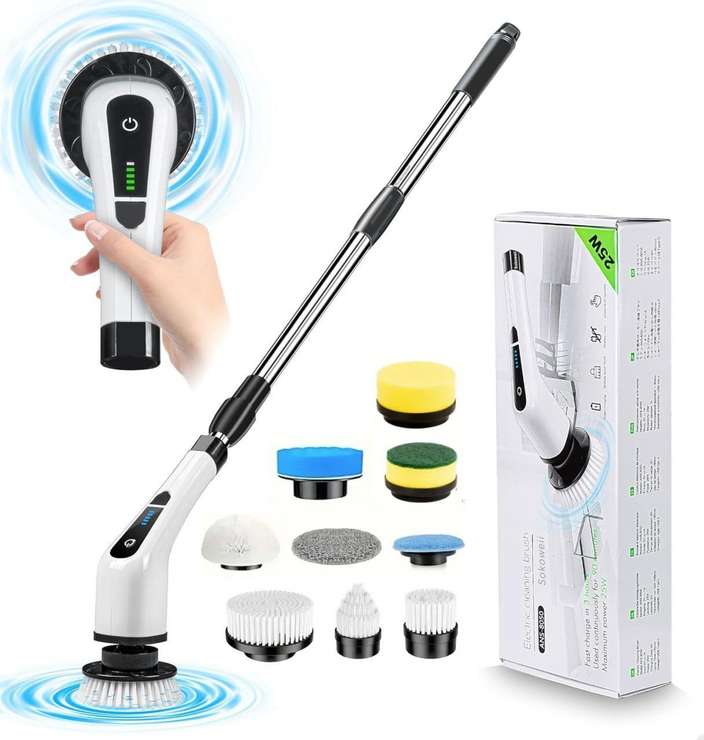 9-in-1 Electric Power Scrubber – Rechargeable, Dual-Speed & Extendable for Effortless Cleaning