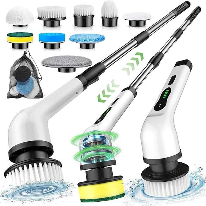 9-in-1 Electric Power Scrubber – Rechargeable, Dual-Speed & Extendable for Effortless Cleaning