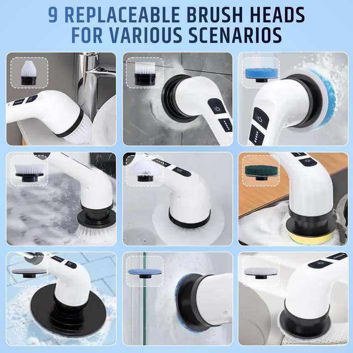 9-in-1 Electric Power Scrubber – Rechargeable, Dual-Speed & Extendable for Effortless Cleaning