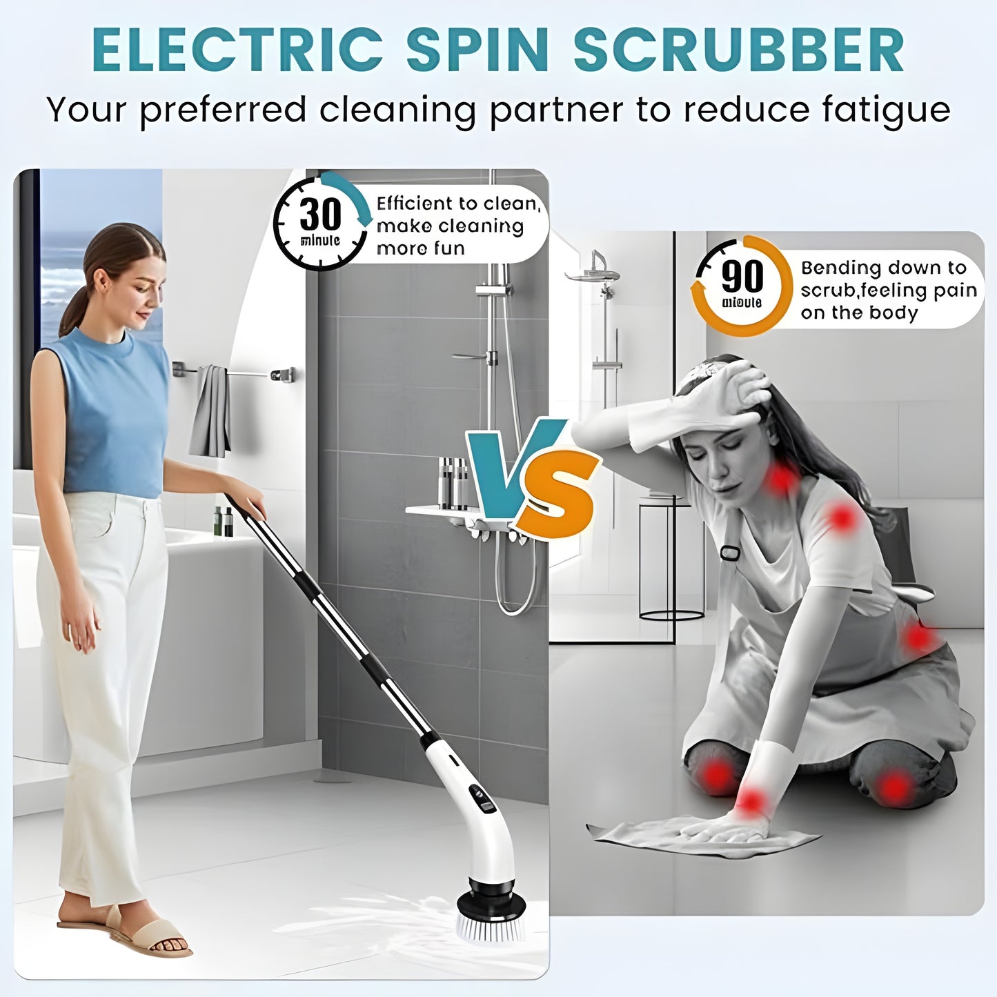 9-in-1 Electric Power Scrubber – Rechargeable, Dual-Speed & Extendable for Effortless Cleaning