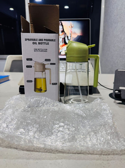 2-in-1 Sprayable & Pourable Oil Bottle | Dual Function Dispenser for Cooking.