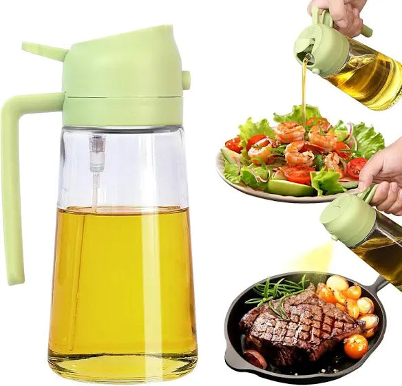 2-in-1 Sprayable & Pourable Oil Bottle | Dual Function Dispenser for Cooking.