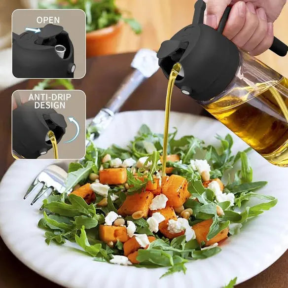 2-in-1 Sprayable & Pourable Oil Bottle | Dual Function Dispenser for Cooking.