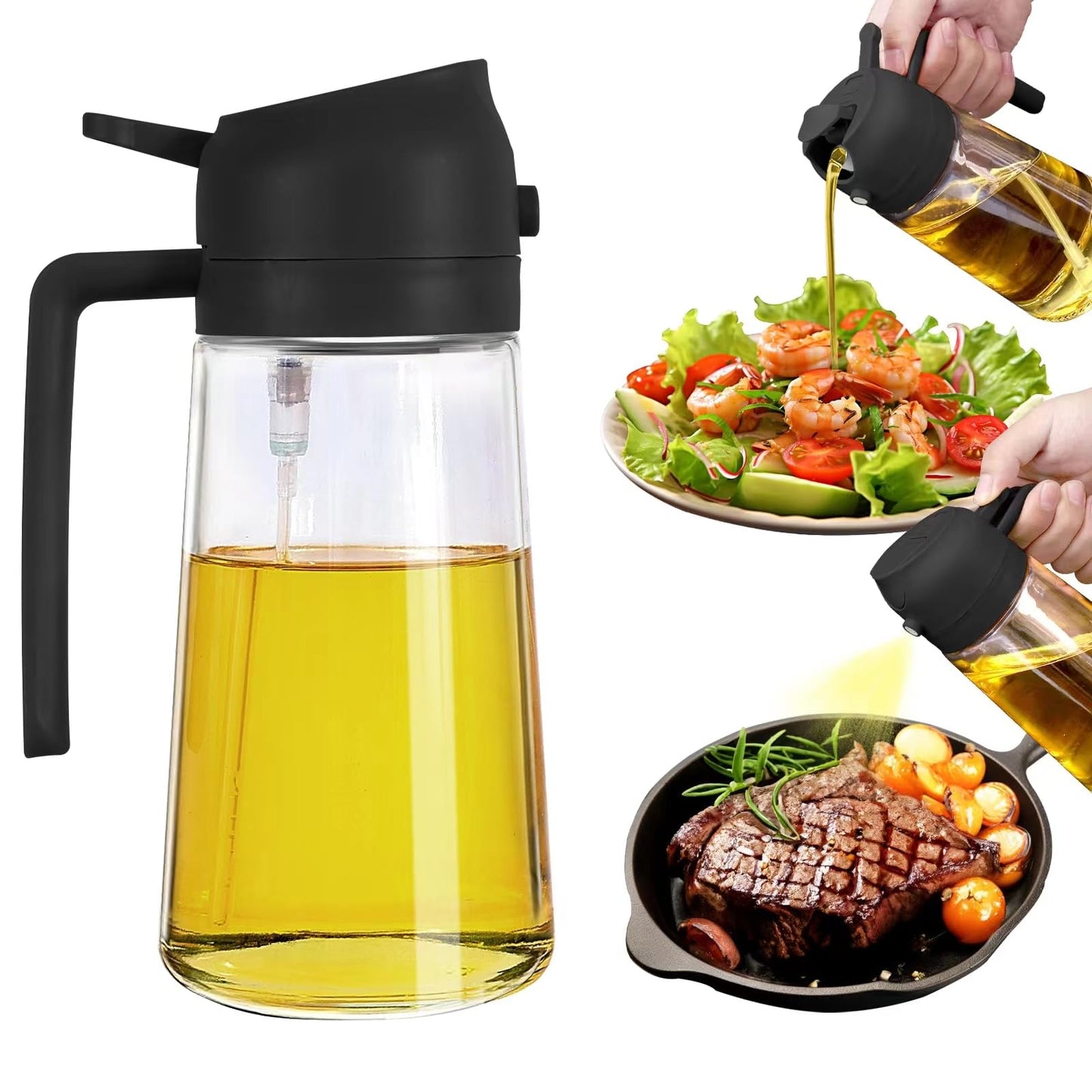 2-in-1 Sprayable & Pourable Oil Bottle | Dual Function Dispenser for Cooking.
