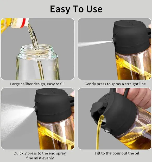 2-in-1 Sprayable & Pourable Oil Bottle | Dual Function Dispenser for Cooking.