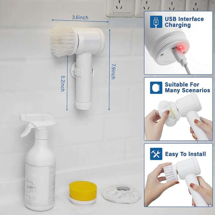 5in1 Home Kitchen Electric Cleaning Brush, Electric Spin Scrubber