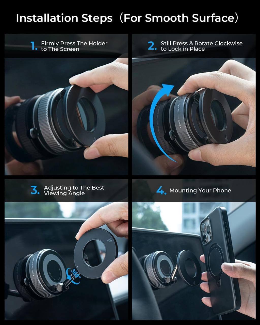 Magnetic Car Phone Holder – 360° Rotation | Strong Vacuum Suction | Heavy-Duty Aluminum Alloy | Foldable & Portable Adjustable Mount
